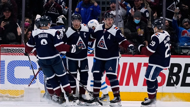 Colorado Avalanche celebrate, The Canadian Press Colorado Avalanche celebrate
