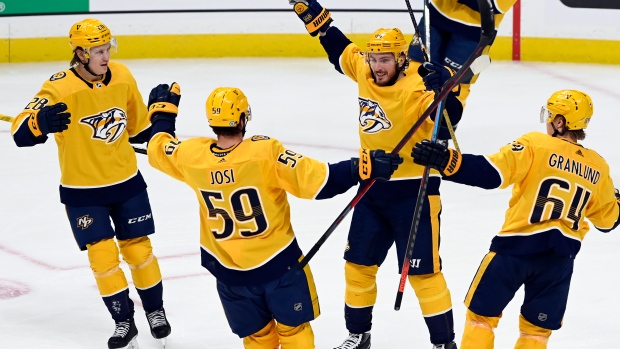 Matt Duchene, Predators celebrate, The Canadian Press Matt Duchene, Predators celebrate