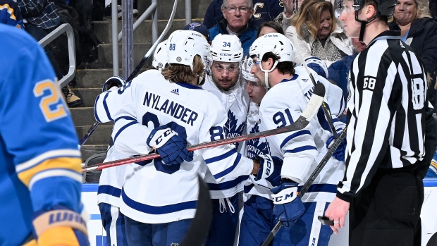 Auston Matthews and Maple Leafs celebrate, Scott Rovak/NHLI via Getty Images Auston Matthews and Maple Leafs celebrate