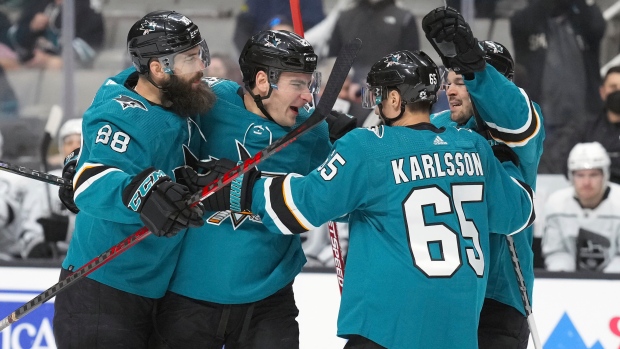 Timo Meier Brent Burns Erik Karlsson Tomas Hertl, The Canadian Press Timo Meier Brent Burns Erik Karlsson Tomas Hertl