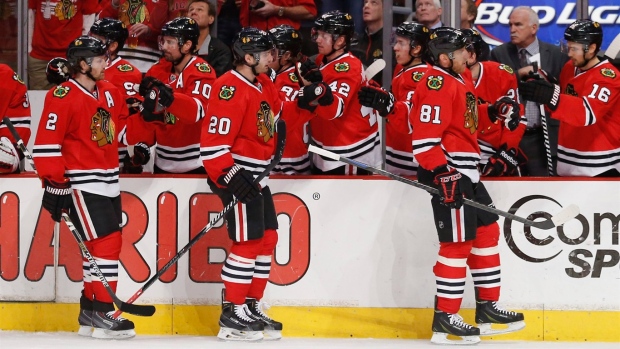 Chicago Blackhawks celebrate, The Canadian Press Chicago Blackhawks celebrate