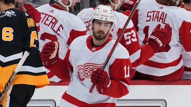 Raymond scores first NHL goal as Red Wings drop Columbus