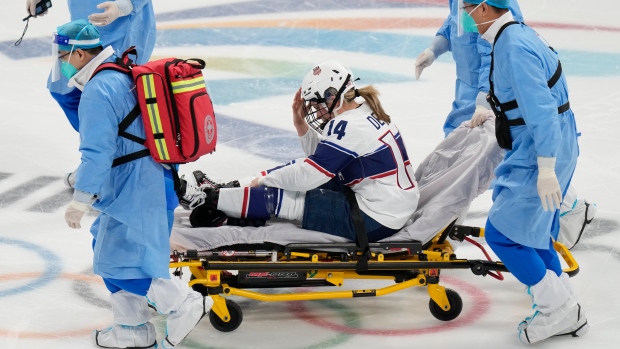 Brianna Decker stretchered off , The Canadian Press Brianna Decker stretchered off