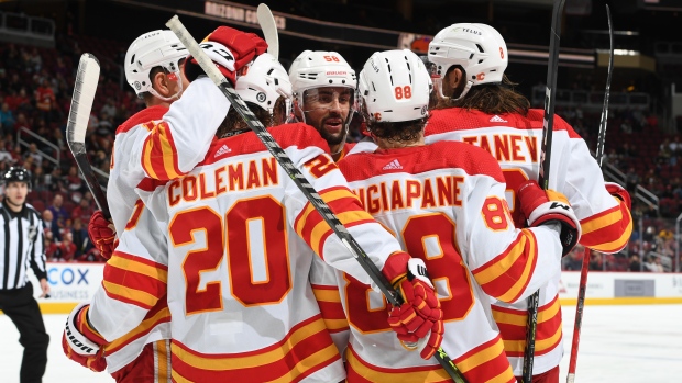 Blake Coleman Andrew Mangiapane Christopher Tanev Oliver Kylington Mikael Backlund