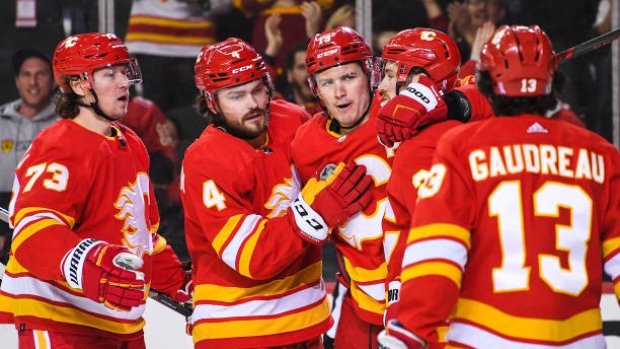 Calgary Flames Left Wing Dillon Dube hollers for a pass during the News  Photo - Getty Images