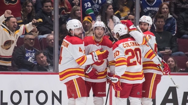 Calgary Flames celebrate, The Canadian Press Calgary Flames celebrate