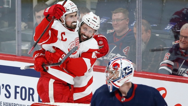 Dylan Larkin and Sam Gagner, Connor Hellebuyck