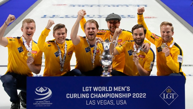 Team Sweden celebrates, The Canadian Press Team Sweden celebrates