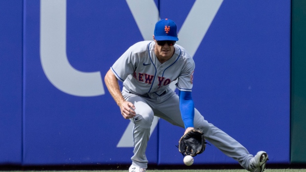 Brandon Nimmo of the New York Mets in action against the Arizona