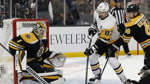 Jeremy Swayman Sidney Crosby Matt Grzelcyk, The Canadian Press Jeremy Swayman Sidney Crosby Matt Grzelcyk