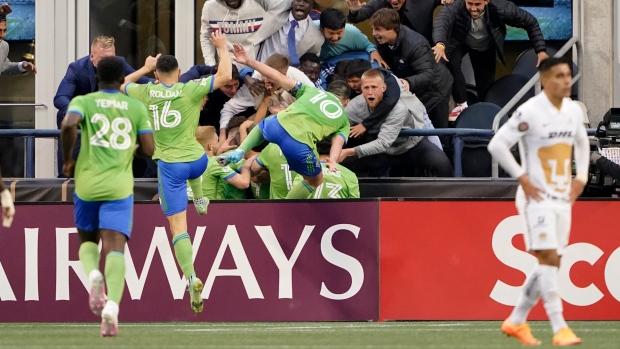 Seattle Sounders celebrate, The Canadian Press Seattle Sounders celebrate