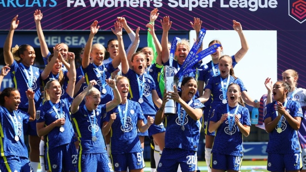 Chelsea celebrates 2022 WSL title, Getty Images Chelsea celebrates 2022 WSL title