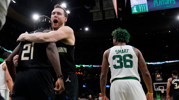 Pat Connaughton Jrue Holiday, The Canadian Press Pat Connaughton Jrue Holiday