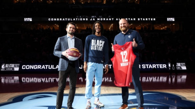 Zach Kleiman (left), Ja Morant and Taylor Jenkins