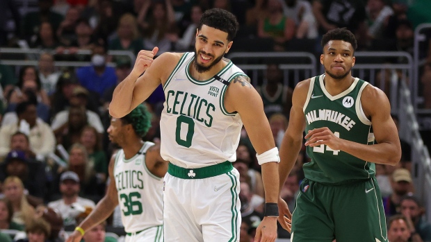 Jayson Tatum and Giannis Antetokounmpo