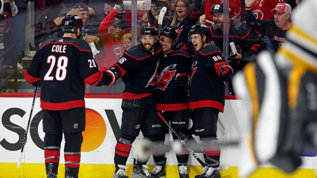 Max Domi, Hurricanes celebrate, The Canadian Press Max Domi, Hurricanes celebrate