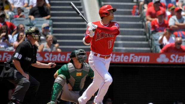 Ohtani, Trout HRs back Sandoval in Angels' win over A's