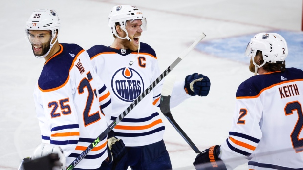 Connor McDavid, Darnell Nurse and Duncan Keith