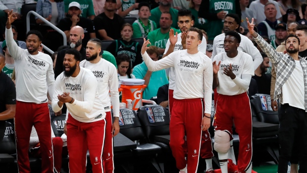 Miami Heat bench celebrates 