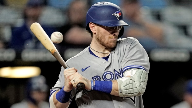 Danny Jansen hit by a pitch, The Canadian Press Danny Jansen hit by a pitch
