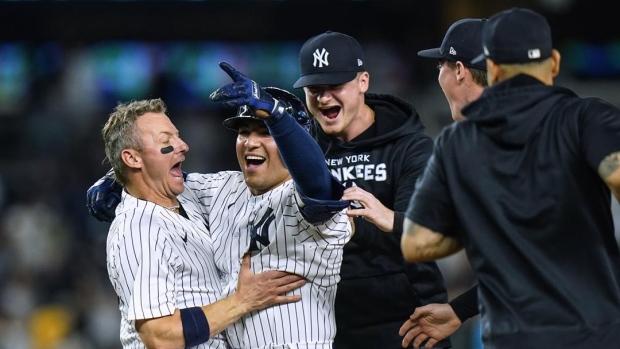 Jose Trevino and New York Yankees Celebrate , The Canadian Press Jose Trevino and New York Yankees Celebrate