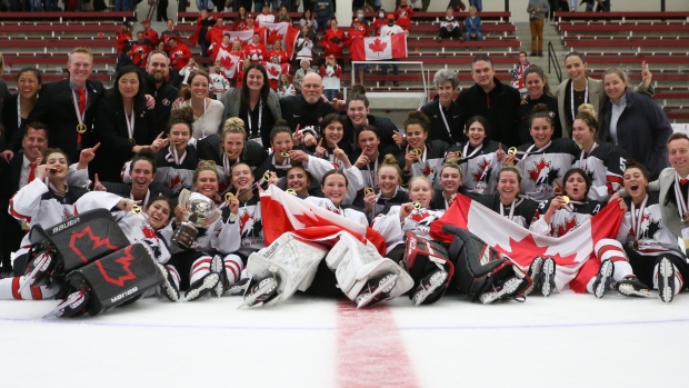 Canada celebrates 2022 U18 women's gold medal
