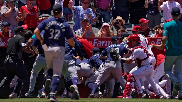 Seattle Mariners Los Angeles Angels brawl , The Canadian Press Seattle Mariners Los Angeles Angels brawl