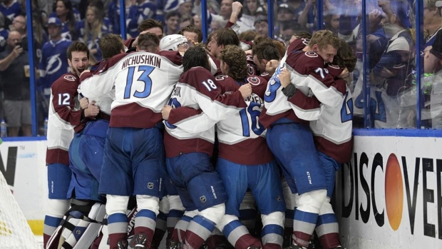 Colorado Avalanche celebrating, The Canadian Press Colorado Avalanche celebrating