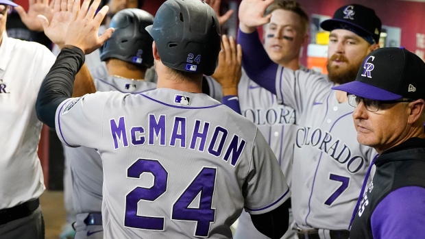 Colorado Rockies celebrate, The Canadian Press Colorado Rockies celebrate