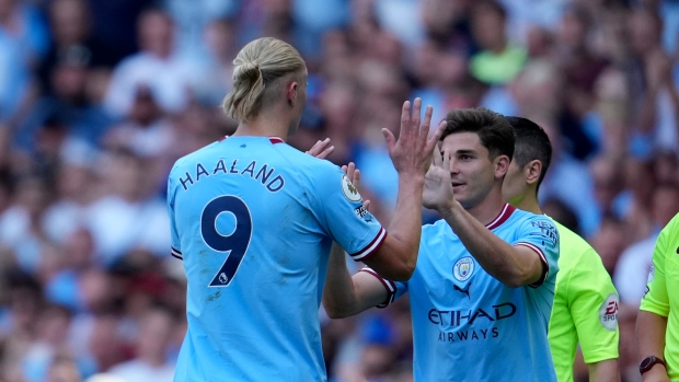 Manchester City's Erling Haaland and Manchester City's Julian Alvarez, The Canadian Press Manchester City's Erling Haaland and Manchester City's Julian Alvarez