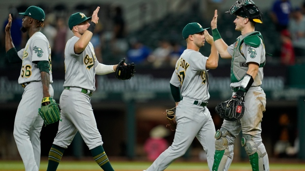 Oakland Athletics celebrate , The Canadian Press Oakland Athletics celebrate