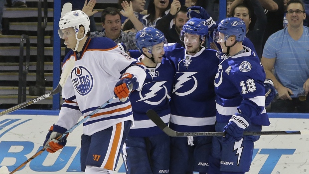 Ondrej Palat, Lightning celebrate, The Canadian Press Ondrej Palat, Lightning celebrate