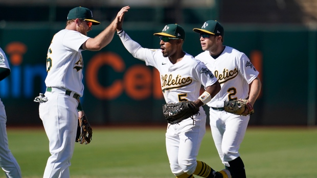 Oakland Athletics celebrate, The Canadian Press Oakland Athletics celebrate