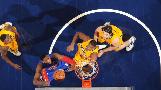 Andre Drummond scores on Pacers, Ron Hoskins/National Basketball Association/Getty Images Andre Drummond scores on Pacers