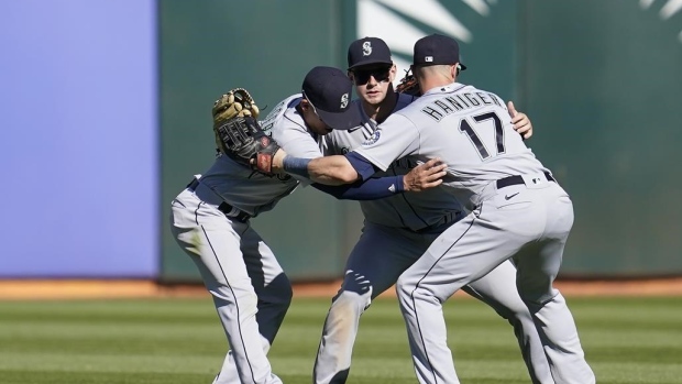 Seattle Mariners celebrate, The Canadian Press Seattle Mariners celebrate