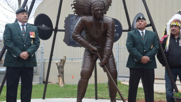 Fred Sasakamoose statue in Saskatoon