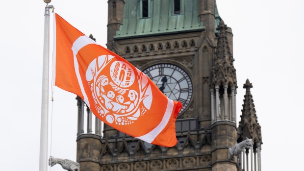 The Survivors’ Flag that flies over Parliament Hill in Ottawa.