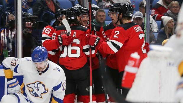 New Jersey Devils celebrate, The Canadian Press New Jersey Devils celebrate