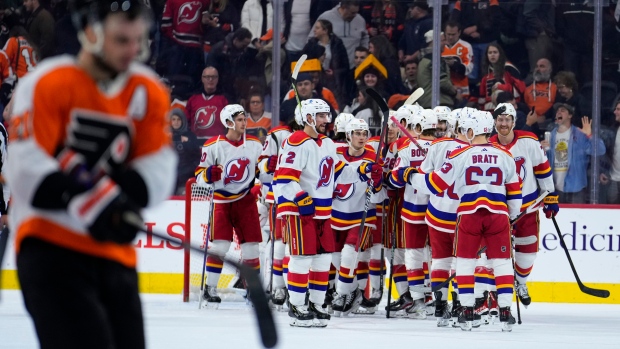 New Jersey Devils celebrate, The Canadian Press New Jersey Devils celebrate