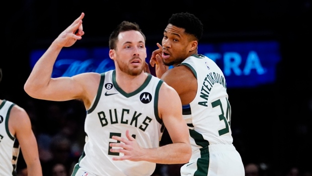 Pat Connaughton and Giannis Antetokounmpo