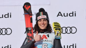 Brignone wins World Cup super-G; Shiffrin sits out