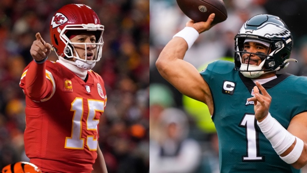Patrick Mahomes, Jalen hurts, Both photos courtesy The Canadian Press Patrick Mahomes, Jalen hurts