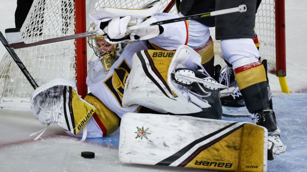 VGK's Thompson hurt in win over Flames