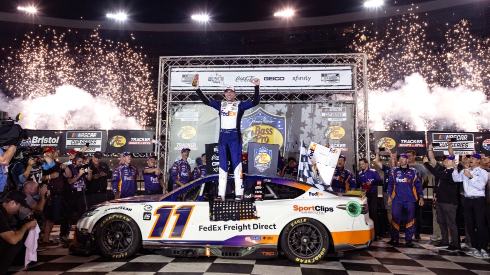 Hamlin wins at Bristol; reigning champ Logano eliminated