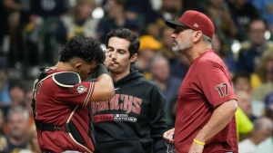 D-Backs' Moreno leaves Game 2 after backswing hits helmet