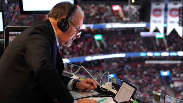 Pierre Houde calling a Montreal Canadiens game at the Bell Centre, RDS Pierre Houde calling a Montreal Canadiens game at the Bell Centre