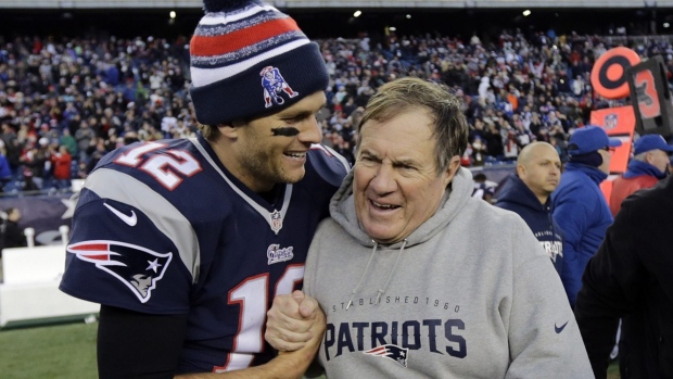 Tom Brady & Bill Belichick celebrate