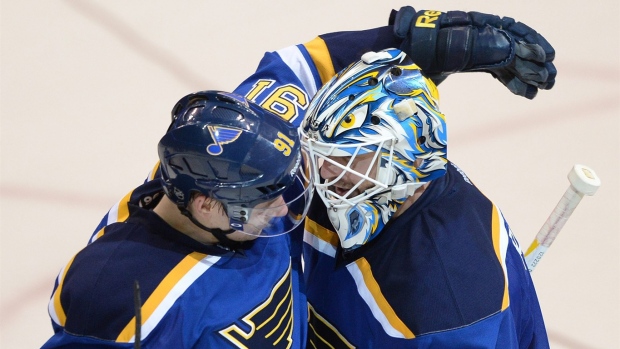 Elliott, Tarasenko celebrate, The Canadian Press Elliott, Tarasenko celebrate
