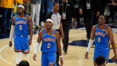 Oklahoma City Thunder Shai Gilgeous-Alexander, Luguentz Dort and Jalen Williams