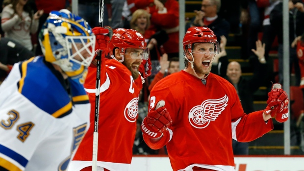 Abdelkader, Zetterberg celebrate, The Canadian Press Abdelkader, Zetterberg celebrate